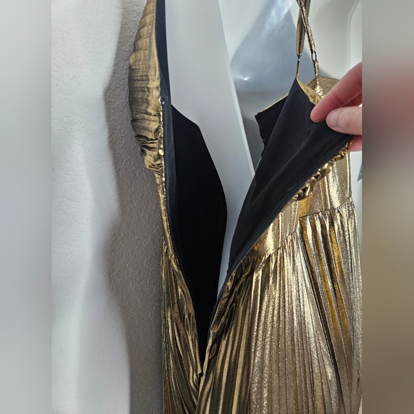 NWT Banana Republic Raggiera Pleated Gold Metallic Maxi Dress Corset Bodice - Picture 12 of 16